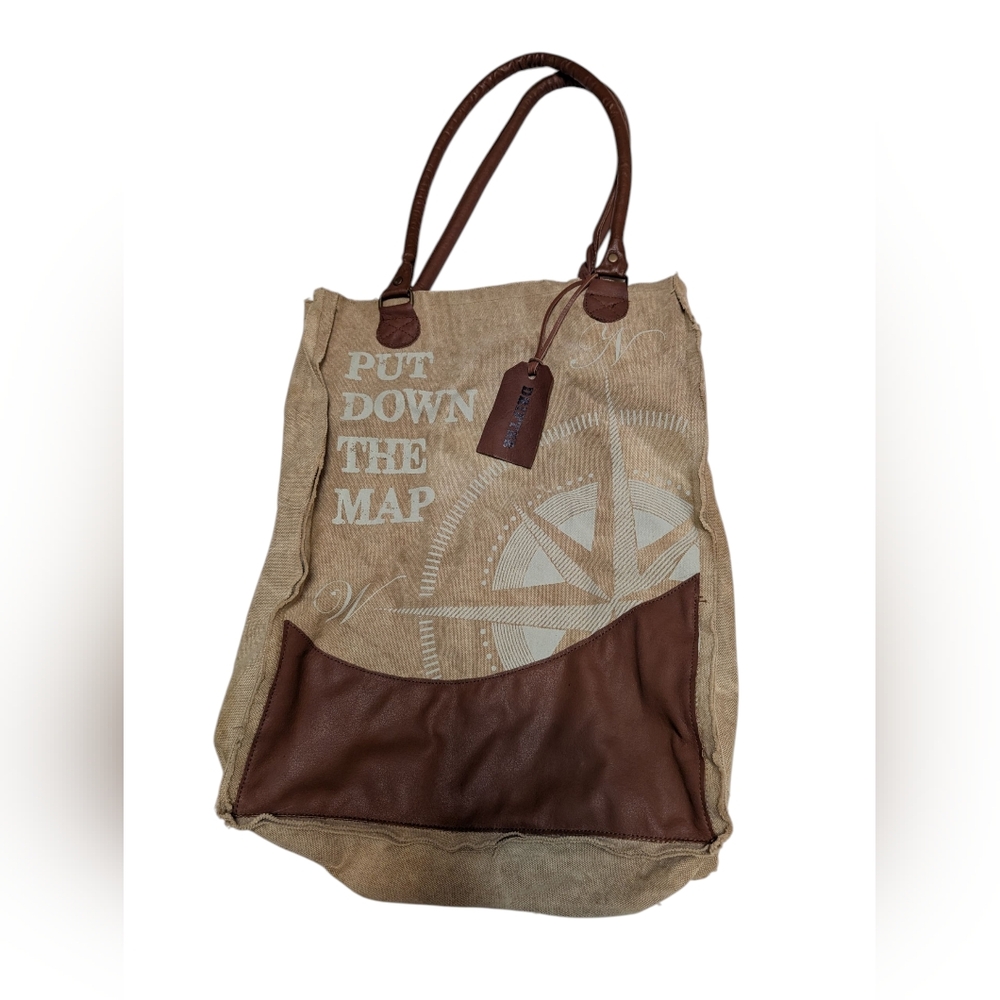 Put Down The Map Graphic Canvas Tote Bag Primitives by Kathy‎ Distressed